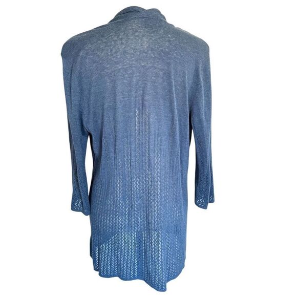Sigrid Olsen Women's Blue Linen Blend Open Cardigan Sweater Size S 3/4 Sleeve - Picture 4 of 6